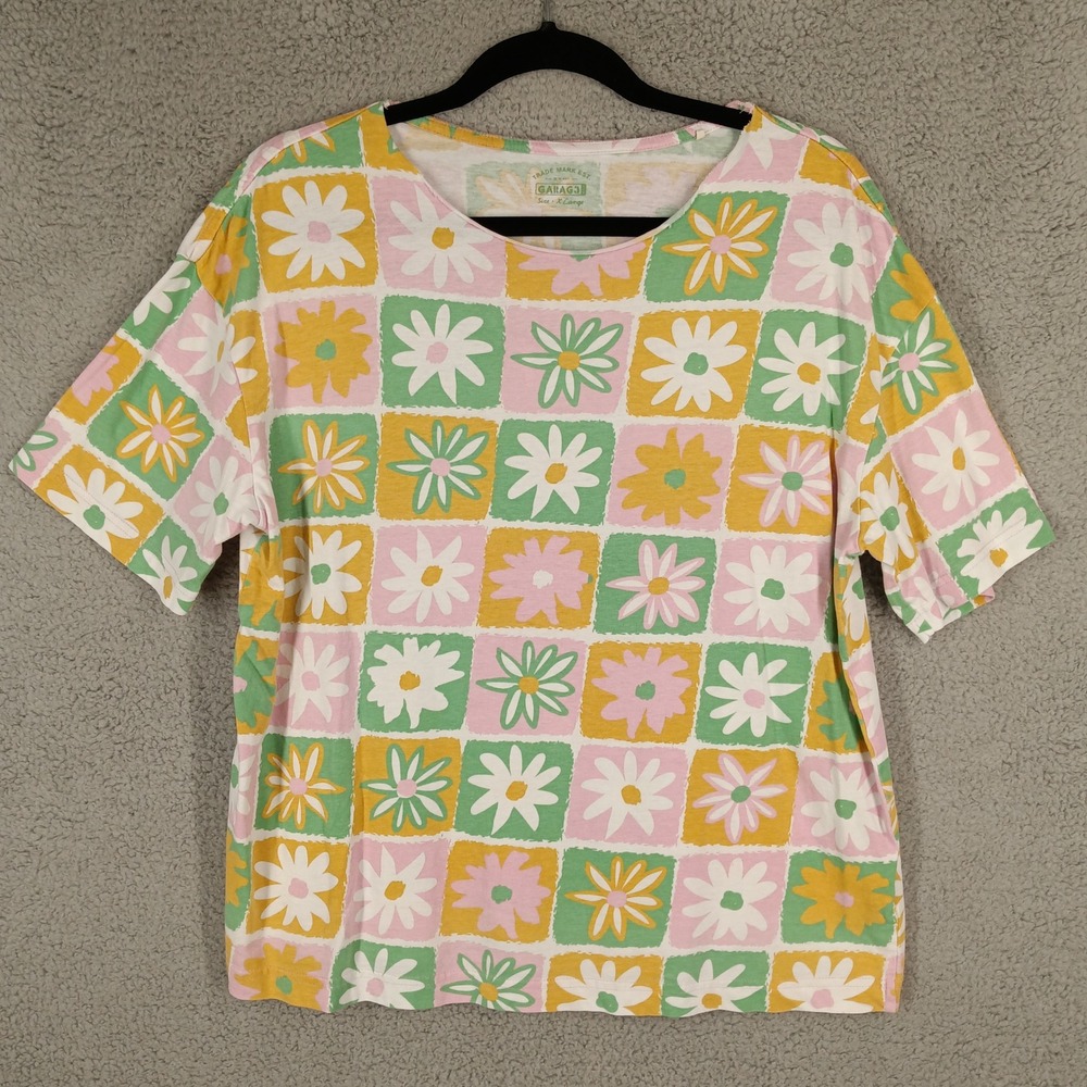 Garage Floral Print T-Shirt Colorful Flower Power Top Extra Large XL‎ Vintage